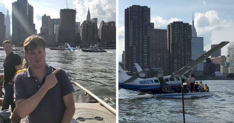 Lucky seaplane accident in Manhattan on the East River